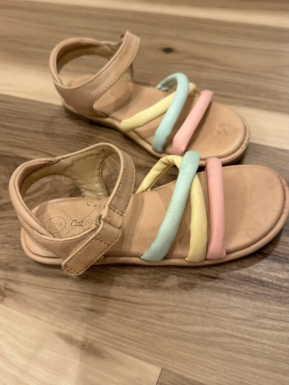 Cat & Jack Neutral Sandals with Pastel Pink, Yellow & Mint Straps